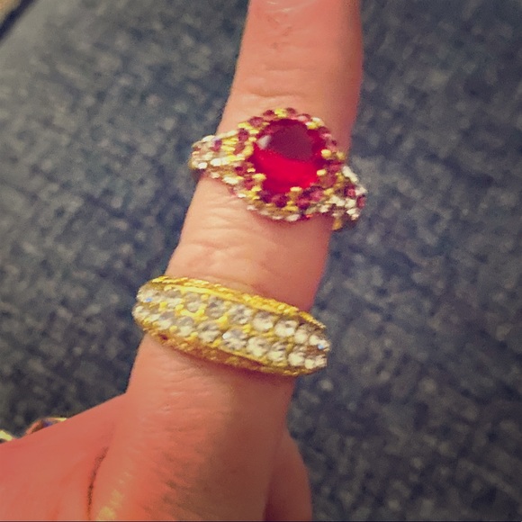 ๐ 2 Gold Tone & Rhinestone Rings ๐ - Picture 1 of 8